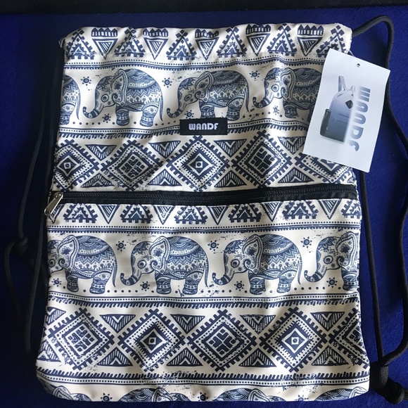 Elephant Print Drawstring Backpack - Picture 1 of 8
